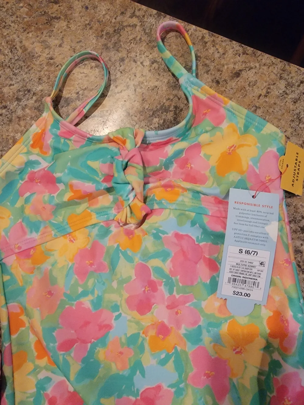 Cat & Jack Girls' Set Floral Printed 1 Piece Swimsuit & 1 Cover Up Skirt. Sz S
